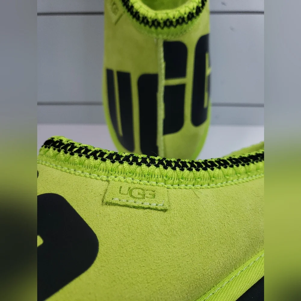 UGG Tasman Chopd Key Lime Black Neon Green Suede Wool Slippers Size Men's 11